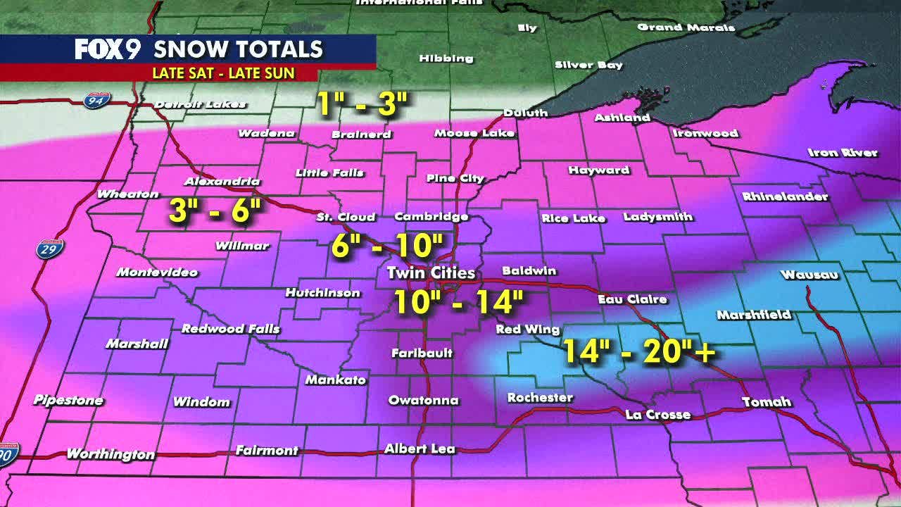 Minnesota snow totals for March 14-15 winter storm