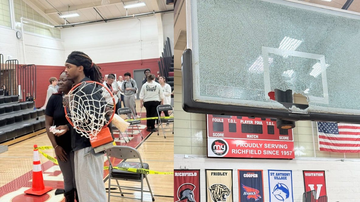 Richfield basketball win ends early after dunk shatters backboard