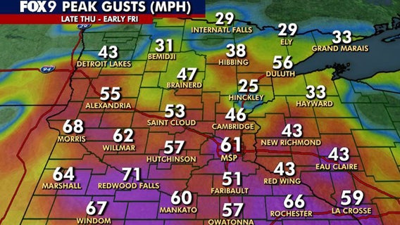 MN weather: Peak wind gusts in Minnesota Thursday into Friday