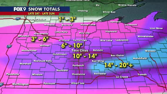 Minnesota snow totals for March 14-15 winter storm