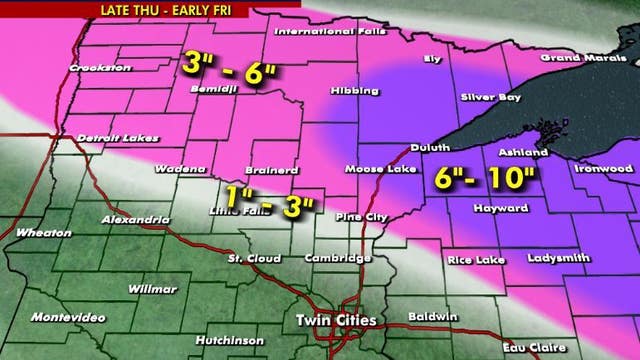 Minnesota snow totals from March 12-13