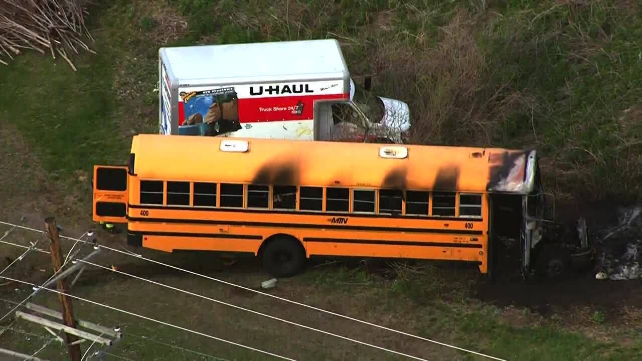 School bus catches fire after crashing into U-Haul in Minneapolis
