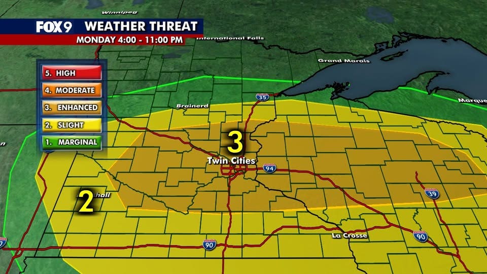 MN weather: Twin Cities metro at risk for strong storms Monday night