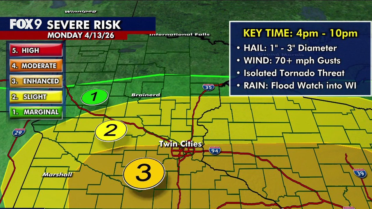 Minnesota weather: Warm 70s with severe storms possible after 4 p.m. Monday