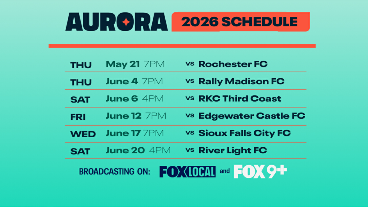 Minnesota Aurora home games on TV on FOX 9+, streaming in 2026