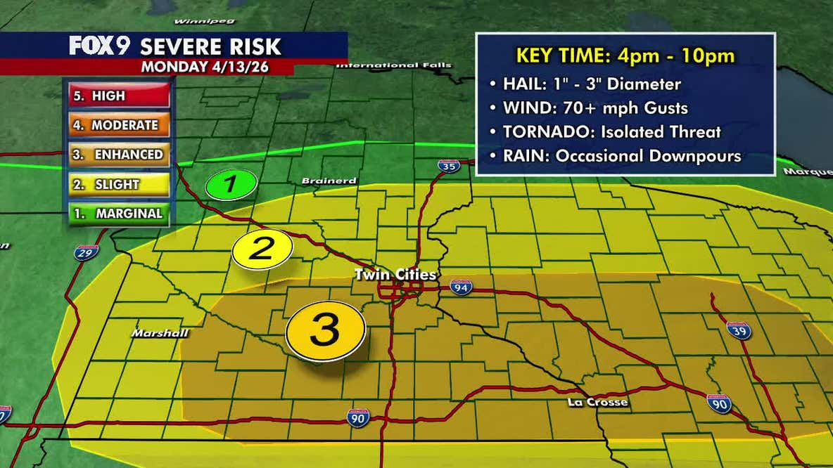 Minnesota weather: Warm 70s with severe storms possible after 4 p.m. Monday