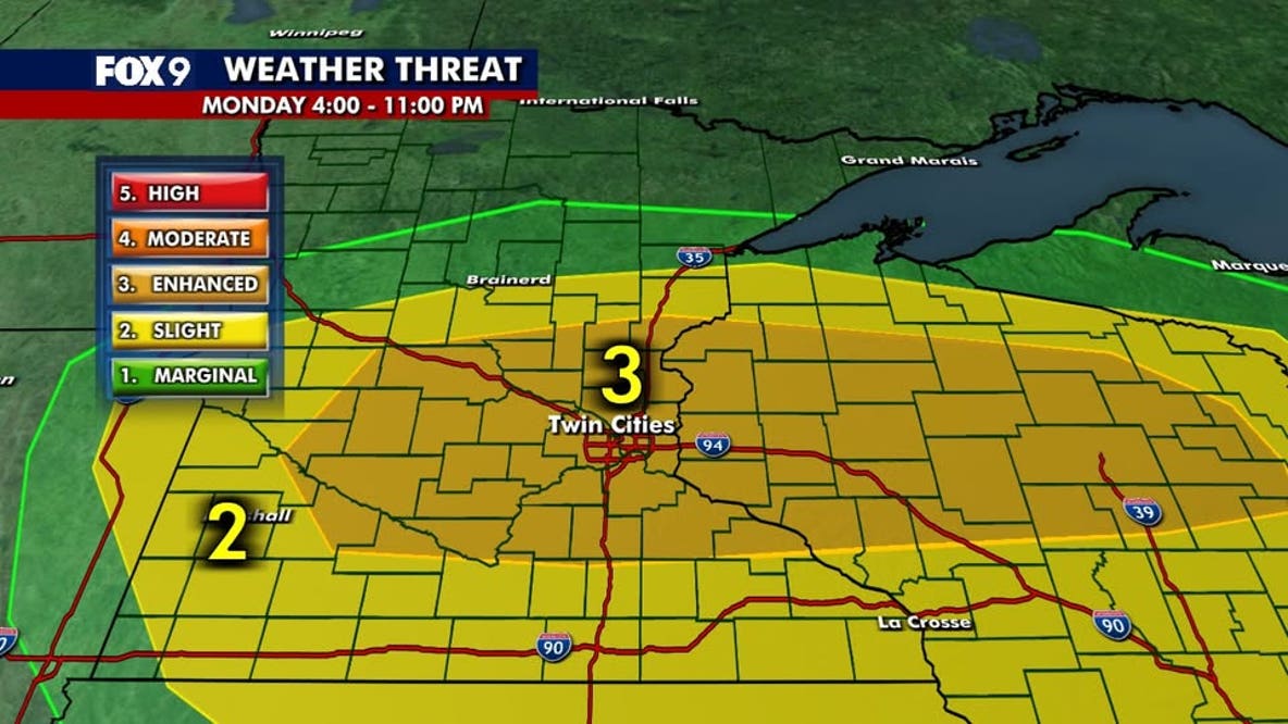 MN weather: Twin Cities metro at risk for strong storms Monday night