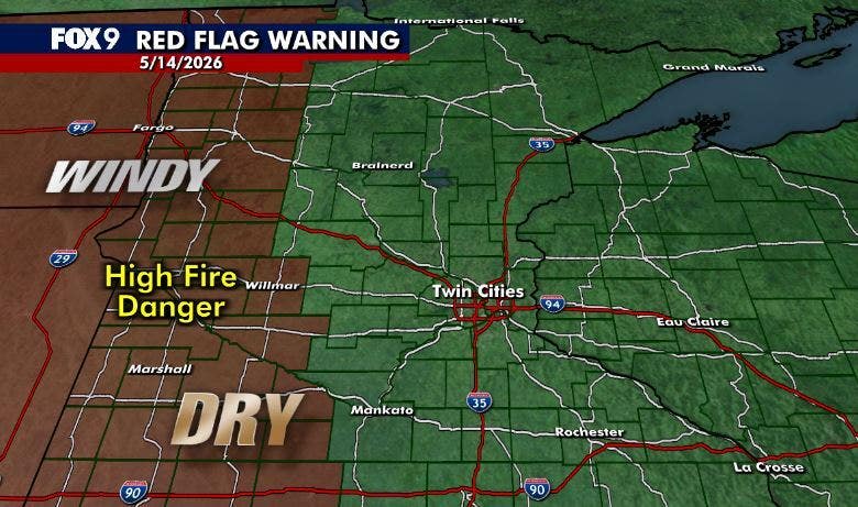 Red flag warning issued for 37 western Minnesota counties due to wildfire risk