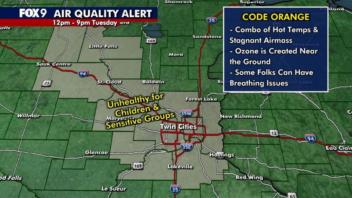 Air quality alert issued for Twin Cities, central Minnesota due to high ozone levels