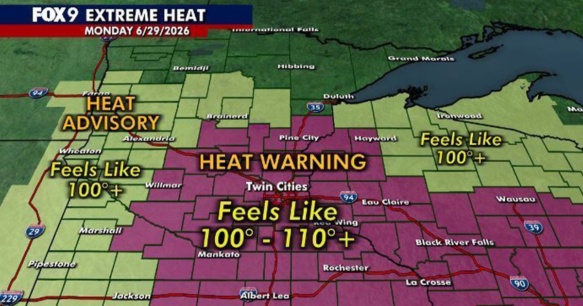 Minnesota weather: Extreme heat warning with heat index of 100-110 degrees Monday - FOX 9 Minneapolis-St. Paul