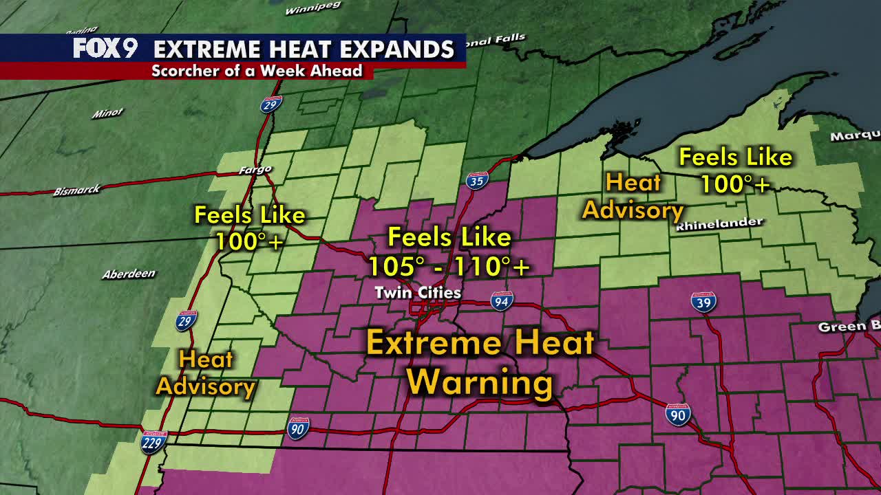 Minnesota weather: Extreme heat warning with heat index of 100-110 degrees Monday