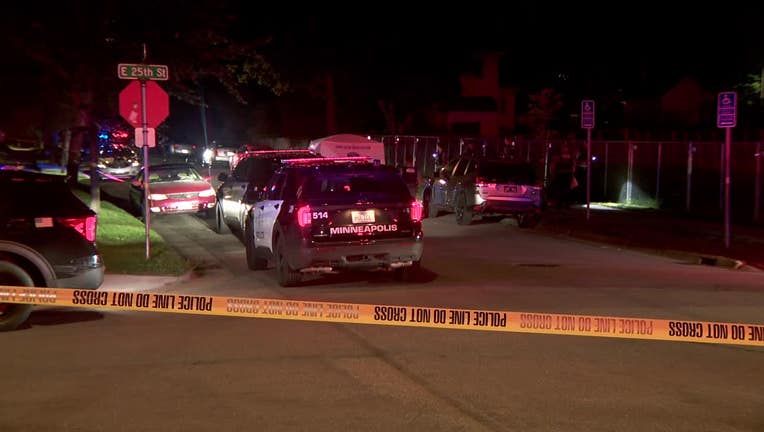 Police cars at the intersection of Clinton Avenue South and 25th Street in Minneapolis.