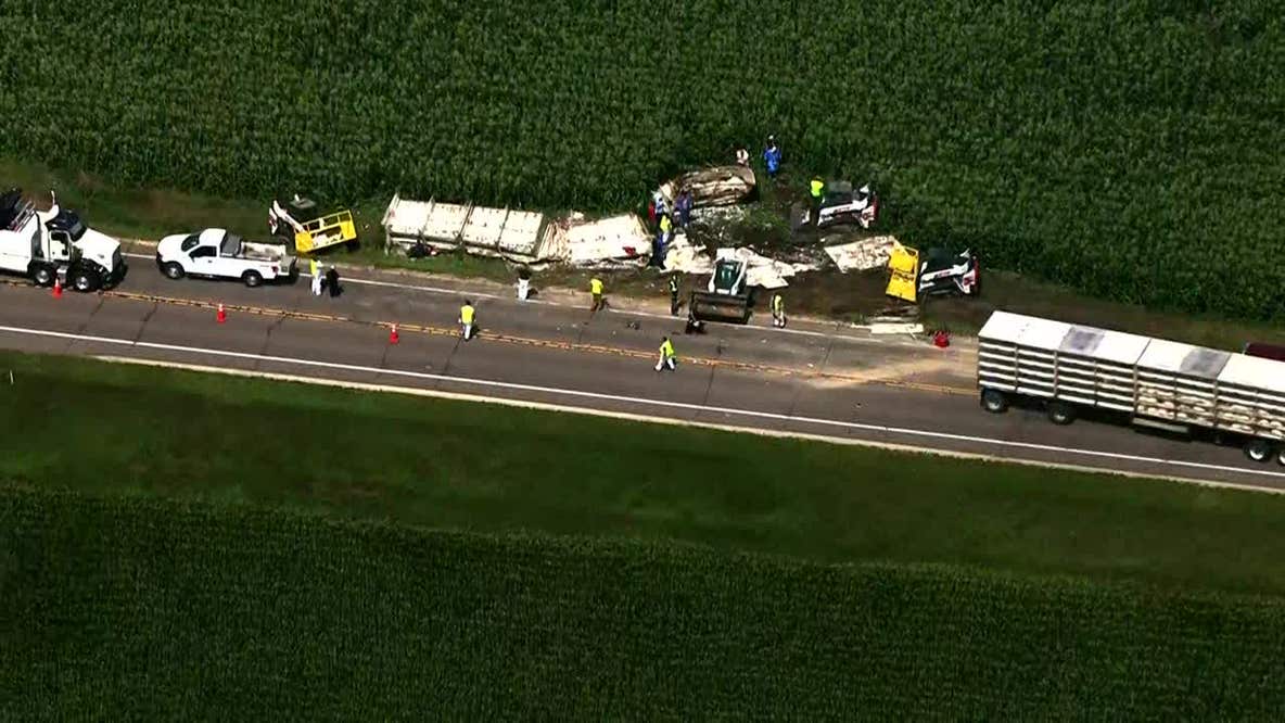 Semi-truck carrying turkeys overturns on Highway 47 in Dakota County