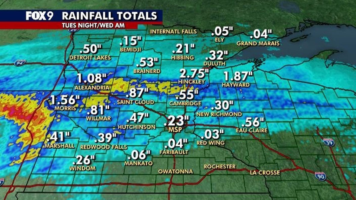 Minnesota weather: Rainfall totals from Tuesday night, Wednesday morning storms