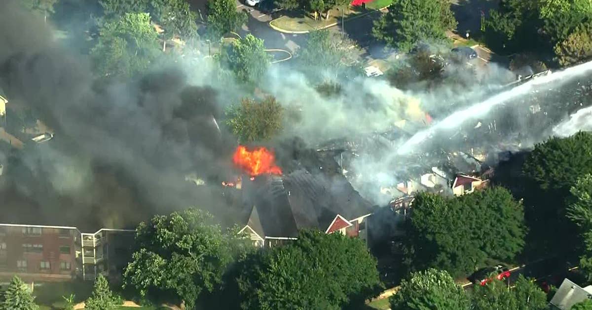 Aerial view of fire damage at the Helix Apartments