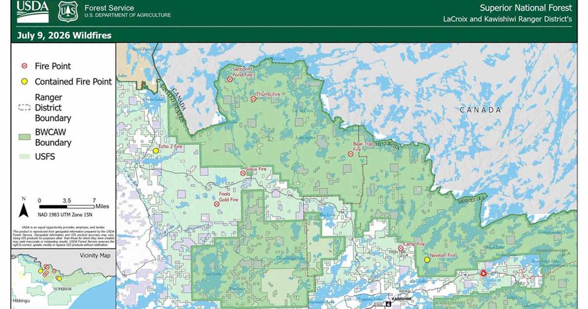 Multiple active wildfires burning in Superior National Forest