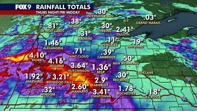 Minnesota weather: Rainfall totals across the state so far on Friday