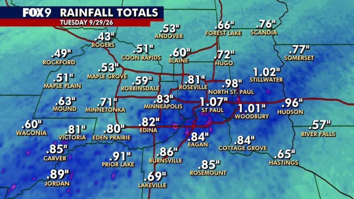 Minnesota weather: Rain totals from Tuesday's showers