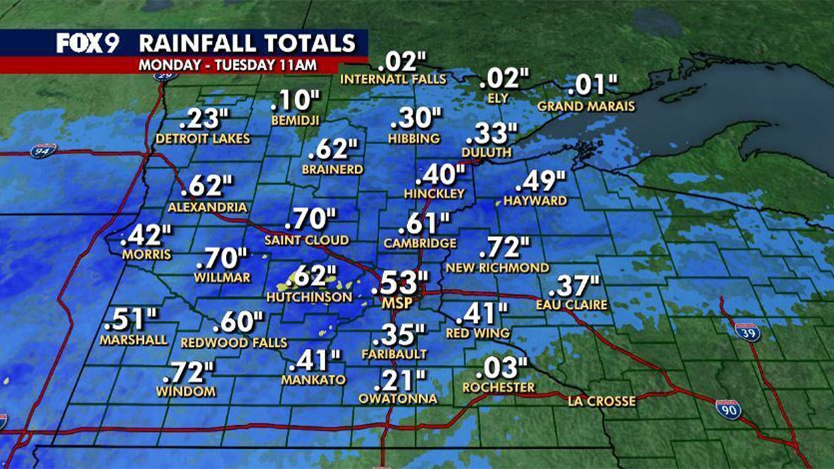 Minnesota weather: Rain totals from Monday and Tuesday showers