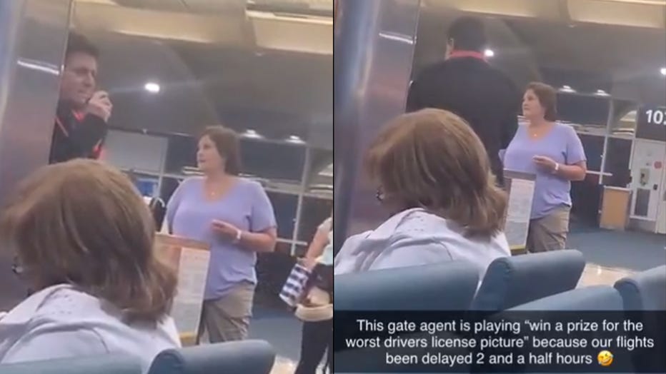Kristin Dundas posted video on Twitter of the Southwest Airlines agent holding a contest for the “worst driver’s license picture” during a flight delay. (Photo credit: Twitter/@kdunds13)