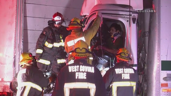 Man killed in crash that involved three big rigs in West Covina