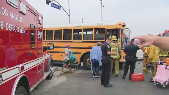 Ten injured in Inglewood multi-vehicle crash involving school bus