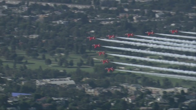 Royal Air Force aerobatic team flies over Los Angeles