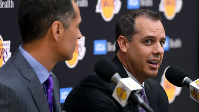 Lakers introduce new coach, overshadowed by Johnson-Pelinka spat
