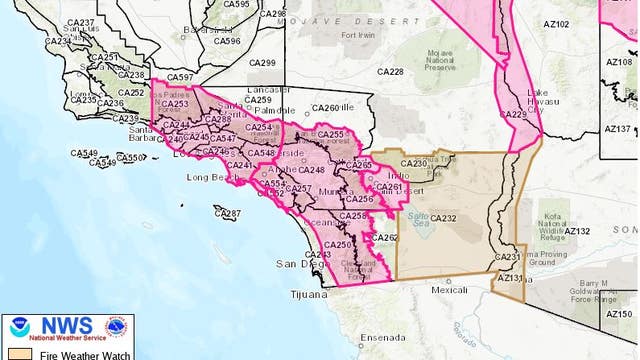 Red flag warning issued as Santa Ana winds expected to produce critical fire weather conditions in SoCal