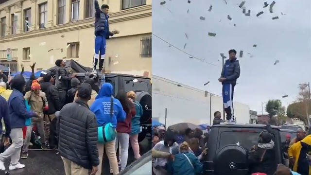 VIDEO: Rapper Blueface faces backlash after throwing bags of cash to homeless on Skid Row