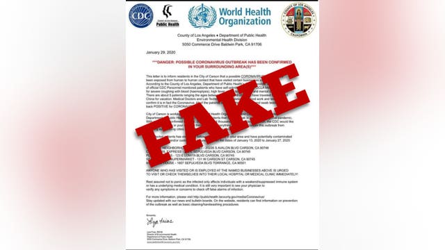 Congresswoman calls on FBI to investigate after fake letter claims coronavirus outbreak in Carson