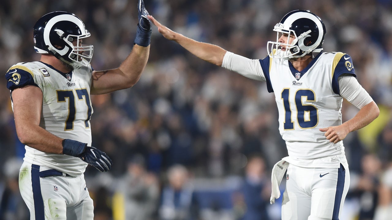 Los Angeles Rams offensive tackle Andrew Whitworth (77) celebrates