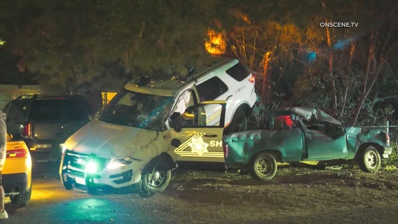 WATCH: Patrol car of San Bernardino County sheriff's deputy goes airborne before dramatic crash