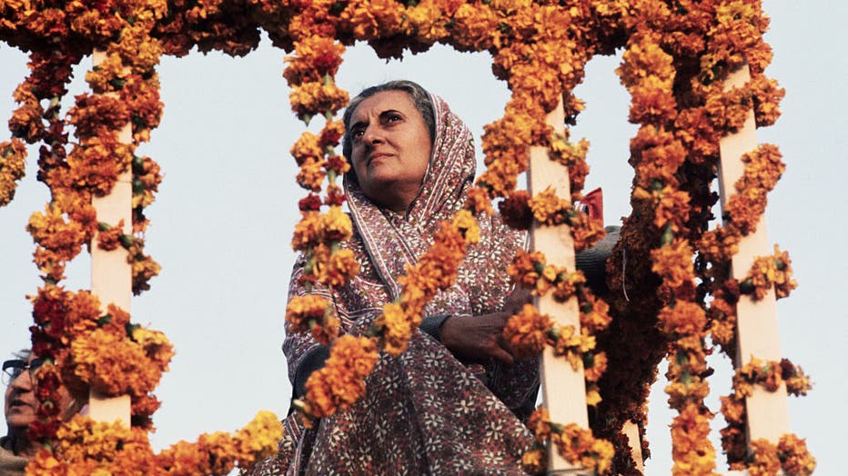 Indira Gandhi Behind Floral Garlands