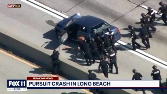 Chase suspect arrested after standoff on 91 Freeway, shutting down all lanes
