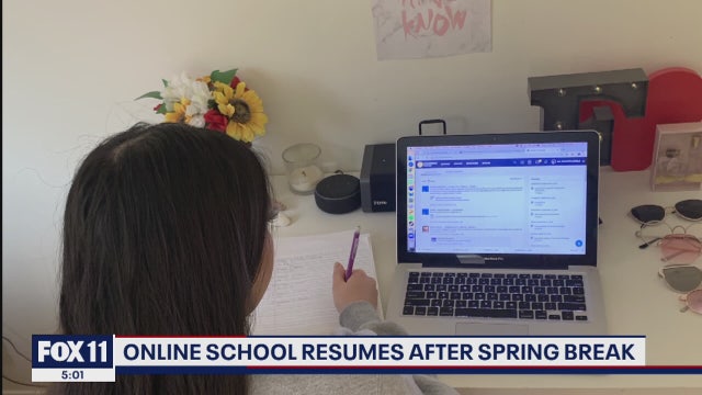 What is the plan going forward after LAUSD says 'distance learning' will resume after spring break