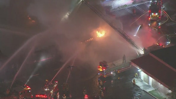 Three-Alarm fire breaks out in El Monte strip mall, causing partial collapse