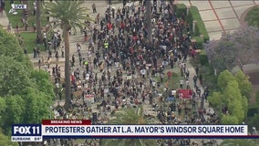 Thousands of demonstrators hold peaceful protest outside Mayor Garcetti's house