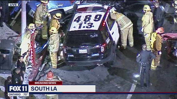 2 LAPD officers suffer major injuries after horrific four-vehicle crash in South Los Angeles