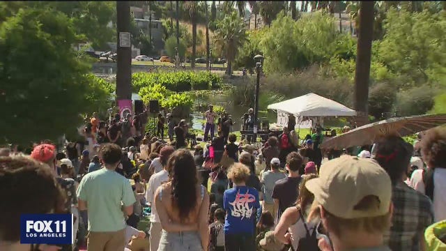Hundreds of protesters turned out for Black unhoused lives rally at Echo Park Lake