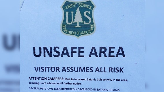 Posters claiming 'increased Satanic Cult activity' in the San Bernardino National Forest deemed fake