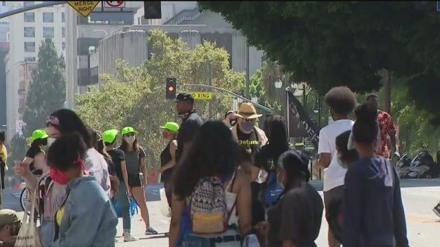 BLM protesters gather in DTLA for weekly protest