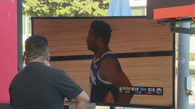 Bars set up TV's outside for fans to watch Lakers, Clippers NBA game