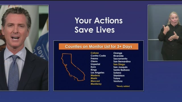 Gov. Newsom: 23 California counties now on state's watchlist with tighter restrictions
