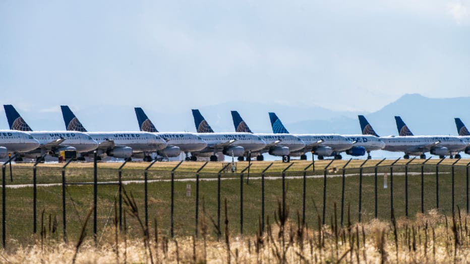 United Planes Sit Parked At Denver International Airport, As The Coronavirus Pandemic Severely Halts Airline Travel