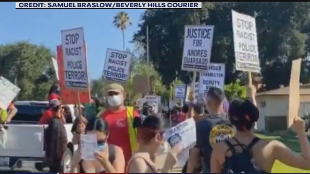 Protests outside the home of deputy who shot Andres Guardado in Covina turns ugly
