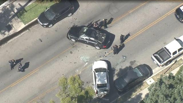 Pursuit ends with violent crash near Burbank, 2 suspects in custody