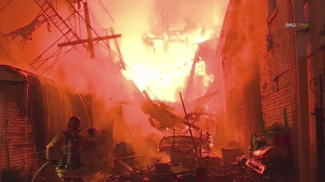 Fire ravages housing complex, historic theater in East Los Angeles