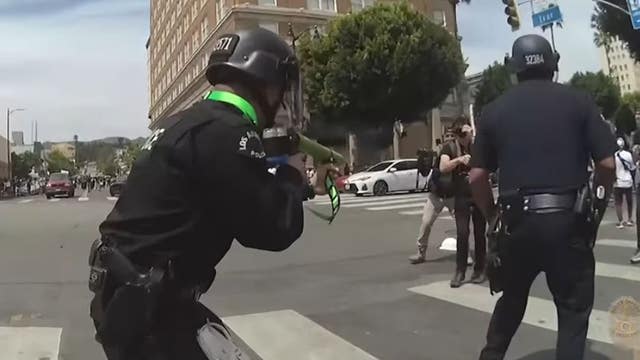 LAPD footage shows officer shooting protester in groin with less lethal bullet