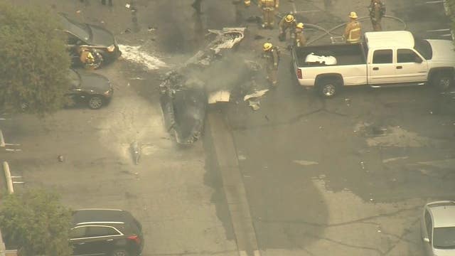 Two dead after small plane crashes in Van Nuys parking lot